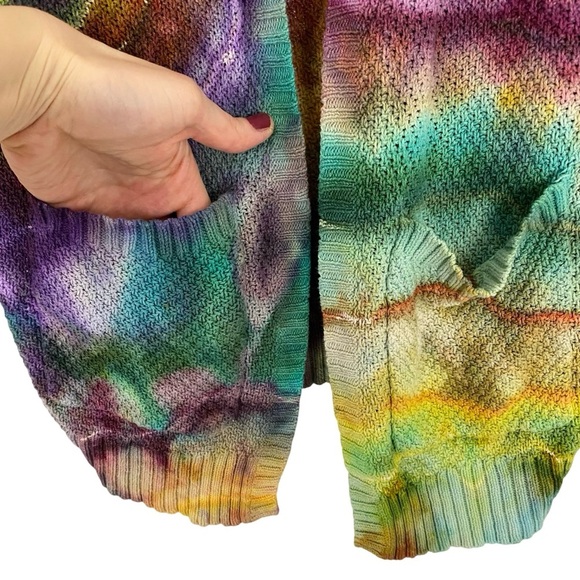 Handmade Ice Tie Dye Cardigan Sweater Womens Size XS Small Rainbow Multicolor - Picture 4 of 11